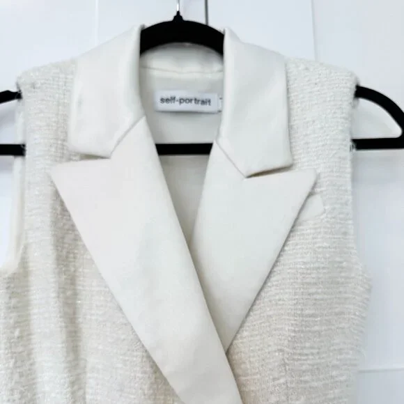 Self-Portrait Lace-Trimmed Bouclé & Chiffon Midi Dress – Size 2 - Picture 10 of 16